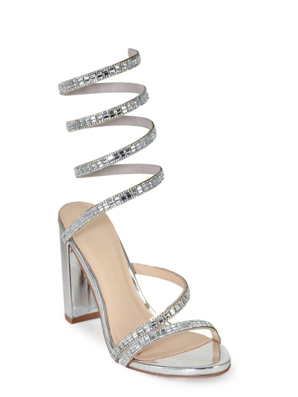Wild Diva Morris-576 Rhinestone Mirrored Coil Spiral Wrap Strap High Heels Sz 6
